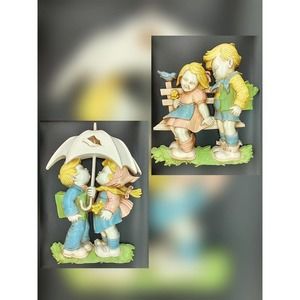 Pair 1978 Homco Kids Springtime Nursery Wall Hangings Plaques MCM